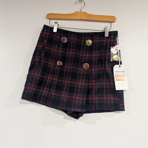 BNWT Cali 1850 Plaid Skort Navy Blue Red Size Medium - Picture 1 of 6